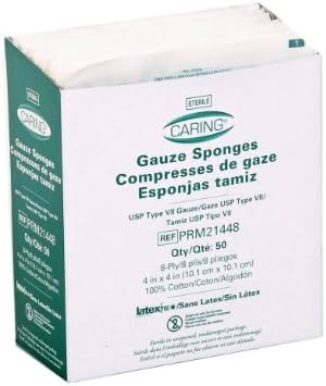Caring Woven Gauze Sponges 4" X 4" (10.1cm X 10.1cm) 2/Envelope 25 envelopes/bx PRM21448
