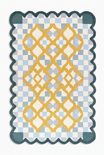 Tapete de Lana Handmade 182x122 cm Azul Claro