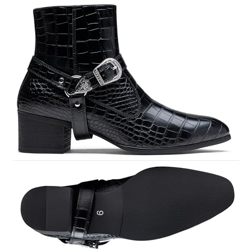 Image of Jousen Men's Cowboy Ankle Boots Crocodile Buckle Strap