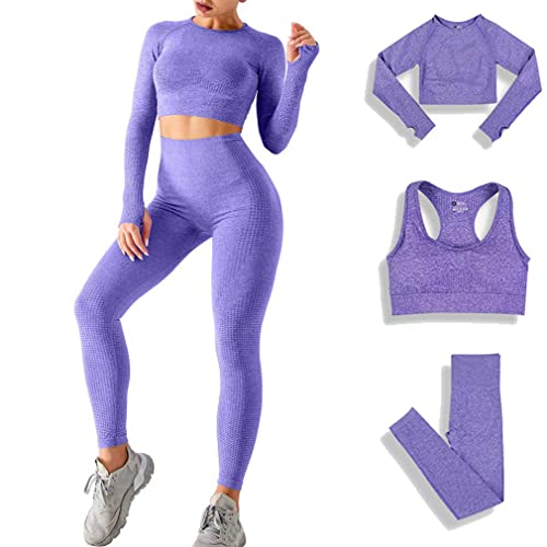 DONYKARRY Seamless Tracksuit for Women,2/3pcs Outfits Workout Joggers Yoga Gym Sportswear Leggings and Stretch Sports Bra Jumpsuits Clothes Sets