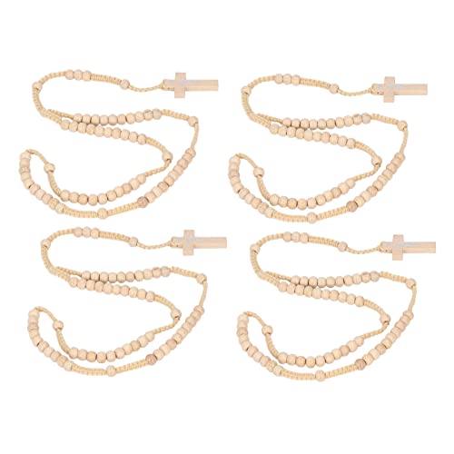 Pwshymi Chapelet en bois, impression de Jésus catholique, croix en bois, style unisexe, 10 pièces, texture en bois unique, naturel pour homme et femme (beige) Cover