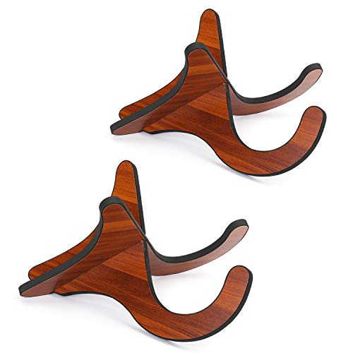 Foraineam 2 Pack Ukulele Stand Holder Wood Folding Musical Instrument Stand Concert Portable Wooden Stand for Small Guitar, Ukulele, Mandolin, Banjo, Violin