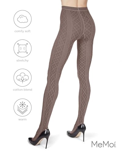 Image of MeMoi Juneau Diamonds Cotton Tights for Women, Cozy and Elegant Sweater Tights - Sizes Small to X-Large