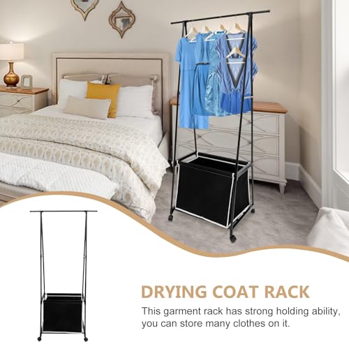 Perchero metálico negro para ropa en el balcón y dormitorio compacto 8
