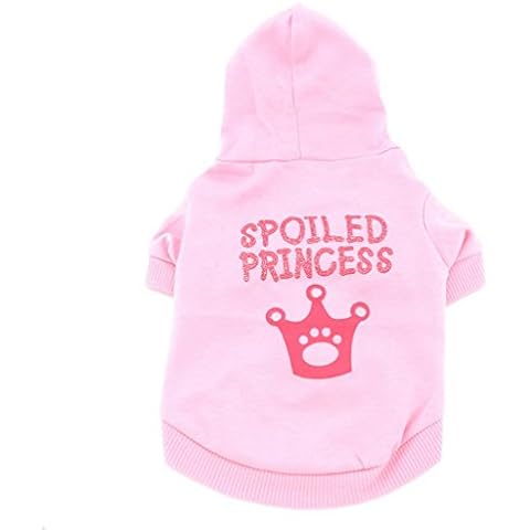 SMALLLEE_LUCKY_STORE Small Dog Spoiled Hoodie Chihuahua Clothes for Girls Crown Puppy Tee T shirt for Cat Yorkshire Toy Poodle Pink XS Cover
