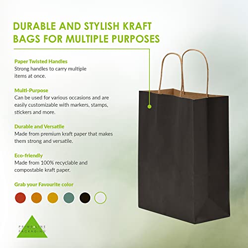 Black Gift Bags - 8X4X10 Inch 100 Pack Small Black Kraft Paper Shopping Bags With Handles, Plain Mini Totes For Small Business, Retail, Boutique Merchandise & Supplies, Birthday Party Gift Wrap, Bulk #TOP1