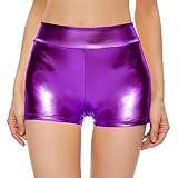 Kepblom Womens Metallic Booty Shorts High Waisted Shiny Rave Bottoms for Dance Festival Costumes, Purple, Small