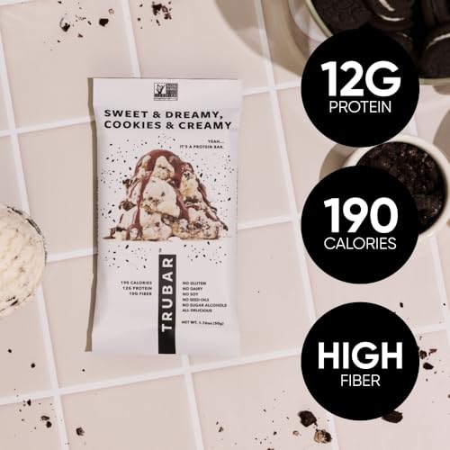 Image of TRUBAR Vegan Protein Bar, Sweet & Dreamy Cookies and Creamy, Gluten Free, Plant Based Protein, Dairy Free, Non GMO, Soy Free, No Sugar Alcohols, 12G Protein, 12G Fiber, 23G Carb,Snack Bars, 12ct
