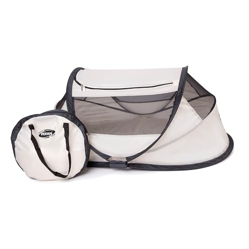 Deryan Baby Reisebett ab Geburt bis 2,5 Jahre - Pop Up Babybett Babyzelt in 2 Sekunden aufgestellt - inkl. Moskitonetz & Reisetasche - 76x46x117cm (Creme)