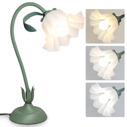 Flower Table Lamp for Bedroom 3 Colors Flower Reading Light with E26 Bulb Cute Lily Desk Lamp Bedside Lamps for Nightstands Home Decor Adjustable Flexible DIY Floral Lamps for Living Room Office