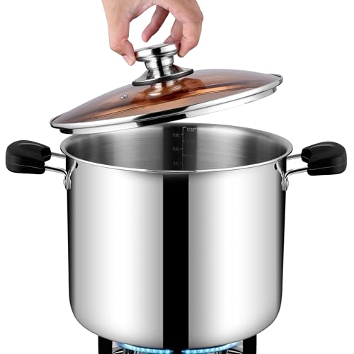 Onader Large Stainless Steel Stock Pot for Cooking 12 Quart Big Soup Pot with Lid & Anti-Scald Handles Tri-Ply Induction Stockpot