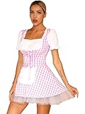 dPois Disfraz De Sirvienta Francesa para Mujer Vestidos De Criada A Cuadros Lencería Sexy De Sirvienta Vestido De Cuento De Hadas Rosa S