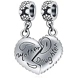 Mutter und Tochter Split Herz Anhänger Charms, Fit Pandora erste Muttertag Armband, 925 Sterling Silber Mother Daughter Perlen, Geschenk für Enkelin/Mama im Gesetz/beste Großmutter