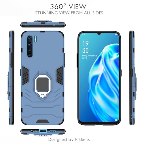 Image of Pikkme D5 Tough Armor Bumper Back Cover Case for Oppo F15 |Ring Holder & Kickstand in-Built (Blue)