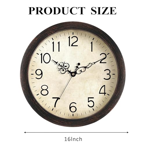 Image of KECYET Wall Clock, Vintage Wall Clocks Battery Operated Quartz Silent Non-Ticking 16 Inch Retro Rustic Style Clock Decorative for Kitchen,Bathroom Home Office (Bronze)
