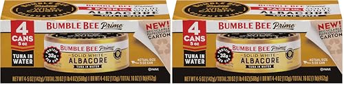 Image of Bumble Bee Prime Solid White Albacore Tuna in Water, 5 oz Easy Open Cans - Premium Wild Caught Tuna - 32g Protein per Serving - Non-GMO Project Verified, Gluten Free, Kosher, (Pack of 8)