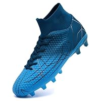VTASQ Boys' Football Boots Kids Turf Football Shoes Professional Teenager Athletics Sneakers Outdoor Non-Slip Training Soccer Shoes High Top Football Shoes Spikes Blue 1UK