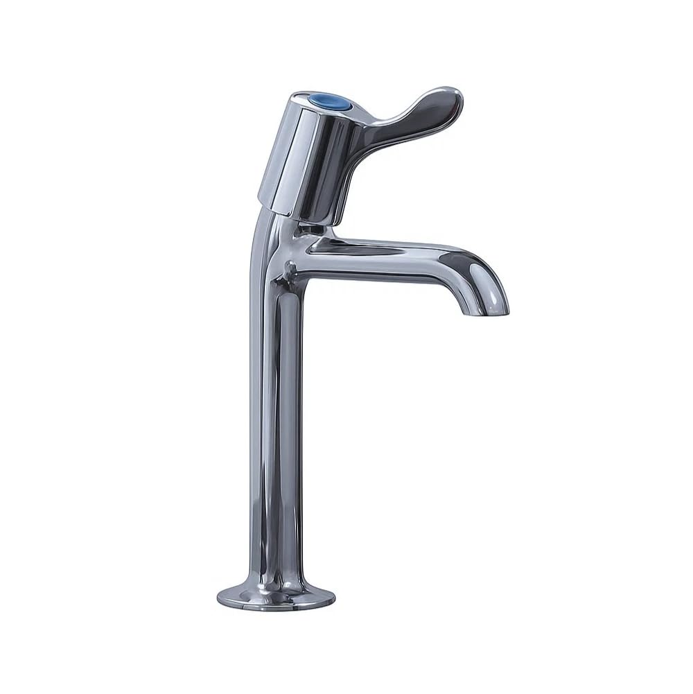 Xcel Home Silver Clever Performa 2158Qt Lever Sink Tap Cold – Quarter Turn Chrome Tap, Solid Brass Construction, Blue Cap