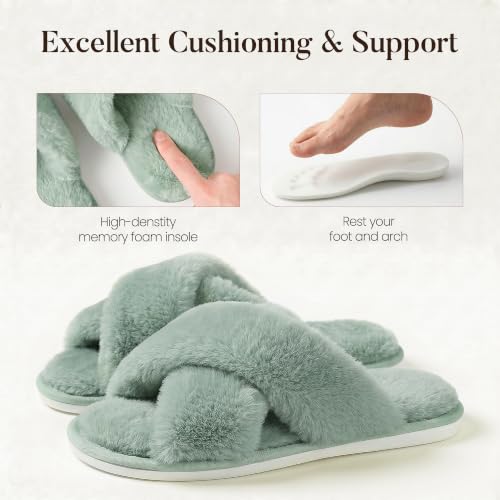 Image of Ankis Women's Fuzzy Slippers Cross Band Memory Foam Open Toe Comfy Soft House Shoes Anti-Slip Indoor Outdoor Gifts for Women