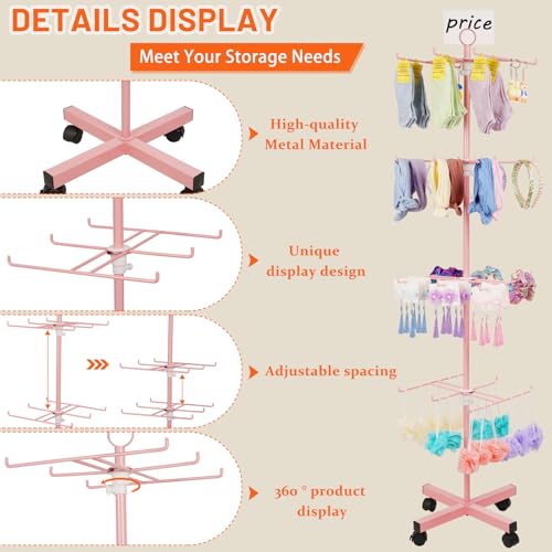 Image of Flenpptly Retail Display Stand Rotating Display Stand 4 Tier Spinning Display Stand for Craft Shows, Jewelry, Keychain, Earring Adjustable Height Retail Display Racks (Pink)