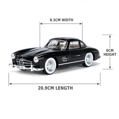 Image of Mercedes Benz 300 SL 1:24 Scale Die Cast Metal Car - Pull Back Classic Gullwing Coupe with Openable Doors & Hood, Lights & Sound, Collectible Showpiece for Kids 6+ & Car Enthusiasts