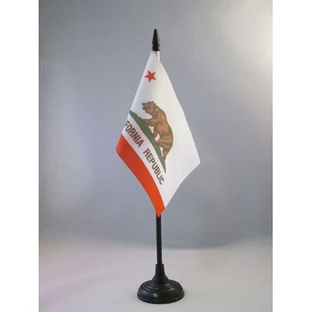 California Table Flag 4'' x 6'' - Californian Desk Flag 15 x 10 cm - Black plastic stick and base - AZ FLAG