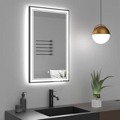 osemy 30" x 18" LED Bathroom Mirror with Lights Framed LED Mirror for Bathroom Backlit and Front Lighted Bathroom Mirror Black Square Aluminum Frame Anti-Fog Dimmable Vanity Shatter-Proof