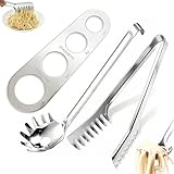 Sqxaldm 3 Stück Nudelzange Spaghettilöffel Nudelmesslineal Edelstahl, praktische Küchenhelfer mit ergonomischem Griff, ideal für Pasta, rostfrei, Inklusive Spaghettizange, Nudellöffel, Nudelmessgerät