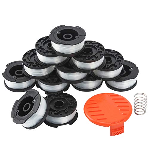 HuaQi String Trimmer Replacement Spool Compatible for Black and Decker AF-100 Autofeed Weed Eater Spools 30ft 0.065" Line with RC-100-P Spool Cap Cover (12 Replacement Spools+1 Spool Cap+1 Spring)
