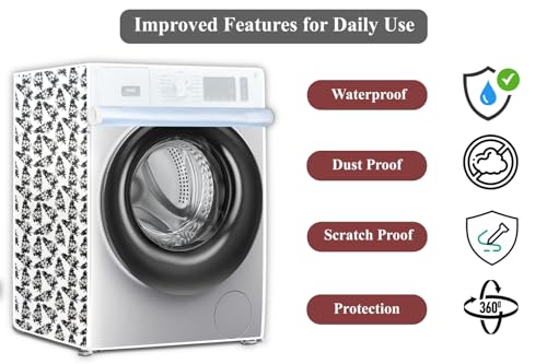 Image of The Furnishing Tree Waterproof and Dustproof PVC Washing Machine Cover Front Loading Compatible for LG, 5.5 Kg, 6 Kg & 6.5 Kg, CM-(50x63x81), Floral Pattern White & Grey