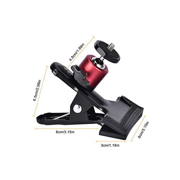 UTEBIT Klemme mit Kugelkopf Stativklemme - Metal Klemmhalter mit Handyclip und Gopro-Adapter, 360 Grad Kamera Klammer… – Bild 8