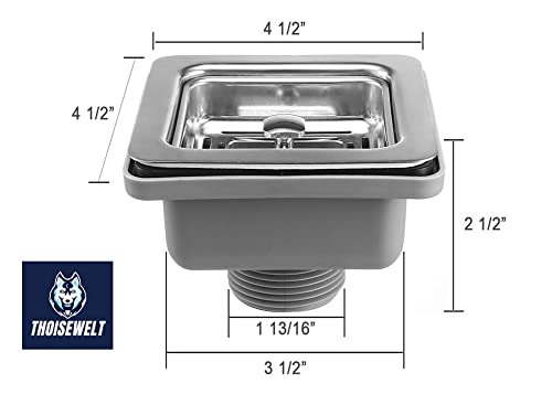 THOISEWELT-AISI-304-Stainless-Steel-Heavy-Body-Kitchen-Sink-Wash-Basin-West-Coupling-Square-Drainer-Strainer-Made-In-India-4-x-4-In-1 THOISEWELT® AISI 304" Stainless Steel Heavy Body Kitchen Sink Wash Basin West Coupling Square Drainer Strainer Made In India 4 x 4 In - 1