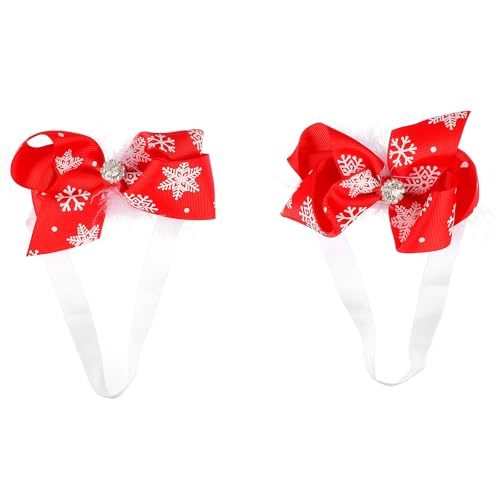 FRCOLOR 2Pcs Christmas Hair Bow Headband Cute Holiday Hair Band Xmas Party Hair Decoration Headdress for Toddlers Baby Girls Newborn Red Bows with Snowflake Hair Accessories