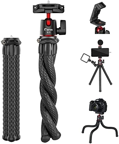 Syvo S-11 Flexible Gorilla Tripod Stand for Phone & Camera with Phone Holder, Cold Shoe Mount & 1/4 Screw | Mobile Tripod, Selfie Stick Tripod, Vlogging Tripod Stand for Phone