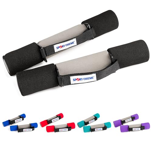 Sport-Thieme Softgrip Hantel Set | Aerobic-, Walking-, Gymnastik- Kurzhantel | 5 Gewichtsklassen: 0,5kg - 3kg | Hand- u. Fuß-Schlaufen, Soft-Grip Gummi, Metallkern | Markenqualität