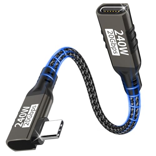 woednx Cable de extensión USB C,0,2m 20Gbps/240W/5K@60Hz extensor USB C 3.2 4K@144Hz cable de video tipo C de 90grados macho@hembra,compatible con iPhone 16/Plus/Pro/Pro Max/15/MacBook Pro/iPad Pro