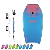 BPS 33' Bodyboard for Adults Kids with Coiled Arm Leash and Swim Fin Leash (Blue/Magenta)