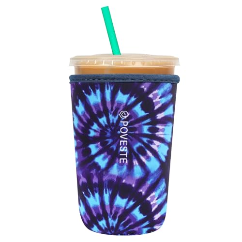 Image of Reusable Neoprene Insulator Sleeve for Iced Coffee & Cold Soda, Coffee Sleeves for Iced & Hot Drinks, Cold Beverage Cooler Compatible with Starbucks, Dunkin (Tie dye World, Medium: 22-24oz)