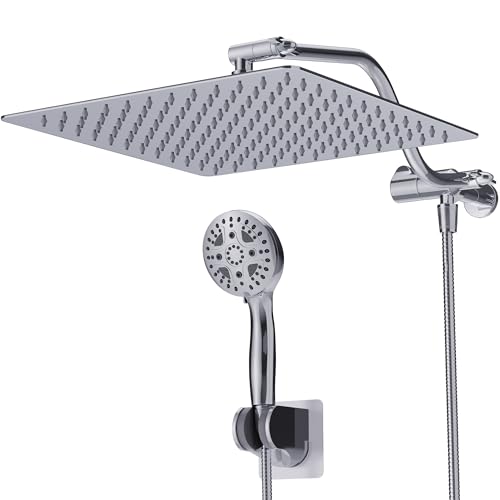 Cenosa All Metal Rain Shower Head 12 Inch High Pressure Shower Head with Handheld Spray Combo with Adjustable Shower Extension Arm, 7-Spray, 3-Way Dual Shower Head Chrome