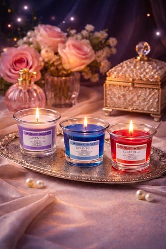 Image of Scented Gel Wax Candle Set of 3 - Lavender, Ocean Blue & Cherry Fragrance | Long Lasting Aromatic Candles for Home Decor, Relaxation & Gifting