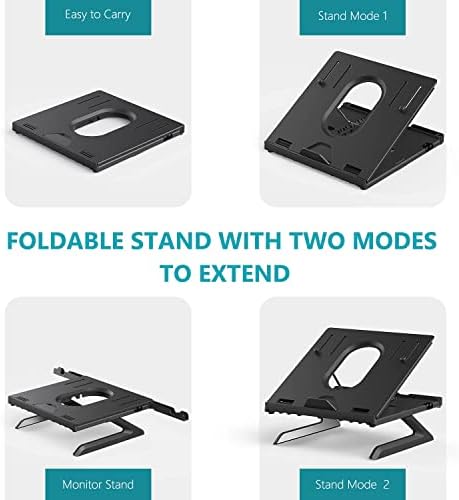 Laptop Stand, Adjustable 9-Level Angles Laptop Riser with Foldable Legs and Phone Holder, Air -Ventilated, Ergonomic Design for Macbook, Tablet, Book, Computer/Desktop Monitor, Black