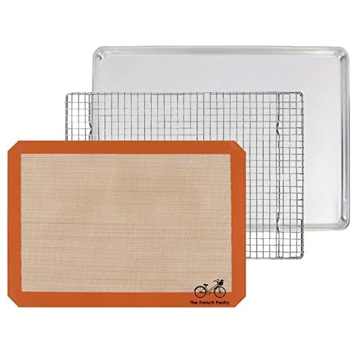 Set de regala para hornear de 3 piezas – Bandeja de aluminio, estera de silicona para hornear y rejilla de enfriamiento de acero inoxidable (EXTRA GRANDE - consultar dimensiones del horno)
