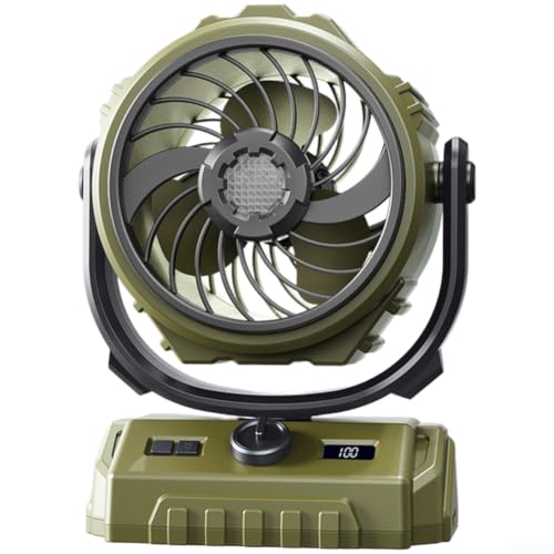 Ventilador de camping portátil de 6 pulgadas con luz LED verde recargable 2