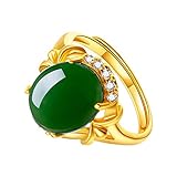 TABOJS Anillo de Jade Anillo de Piedra de Piedras Preciosas Naturales Joyería Antigua Ajustable de Buena Suerte Día de la Madre para Mujeres Aniversario Cumpleaños Boda Verde