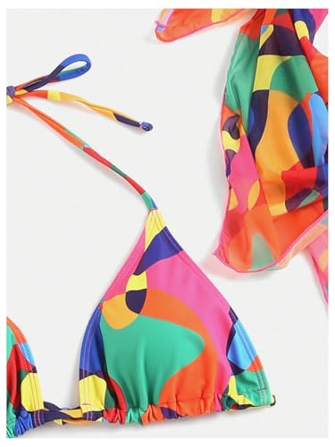 Image of RoseSeek Women's 4 Piece Polka Dots Bathing Suits Cover Up Skirt & Bandana | Halter Bikini Sets, Sexy Bathing Suit, Beach Skirt, Leopard, Paisley, Tropical, Summer