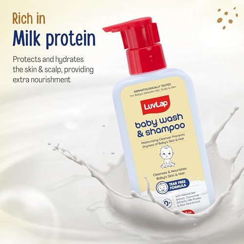 Image of LuvLap Baby Wash & Shampoo -400ml, Milky Soft Head to Toe Wash With Oatmeal & Shea Butter, Paraben Free, Tear Free, Rich Moisturised Skin & Soft Hair, 2 in 1 Baby Body Wash, Dermatologically Tested