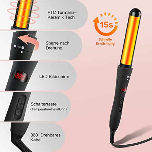 Foto von Lockenstab Set, 5 in 1, mit Verschiedenen Aufsätzen, [Turmalin Keramik] Welleneisen,Glättbürste, [mit Aufbewahrungsbox] LED Display, Große und Kleine Locken für alle Haarstylings