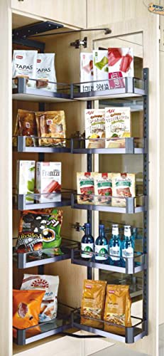 Avocetmobily Glass Pantry Unit Storage System (Silver, Cabinet Width 450mm 12 Baskets) with Hinges