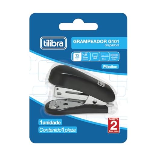 Tilibra - Grampeador 12 Folhas Mini com Extrator G101 Preto - 1 un