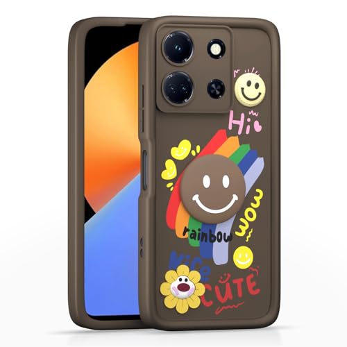 Image of Pikkme Back Cover for Infinix Note 30 5G | Soft Silicone| Cute Rainbow Smile & 3D Cartoon Flower Design | Shockproof Raised Camera Protection Bumper Case (Brown)